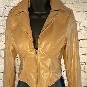 Miss Robinson Fashion House Corset Faux Leather Jacket, Tan, Size S/M